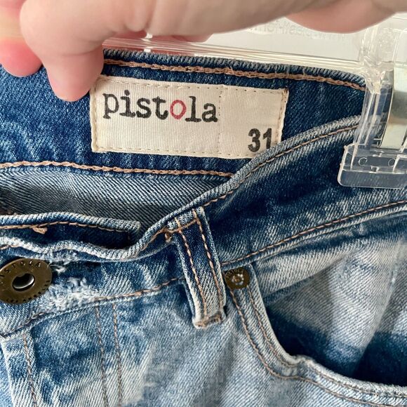 Pistola Pick Me Up Ankle Length Raw Hem Two Tone Distressed Jeans Size 31 - Picture 4 of 7
